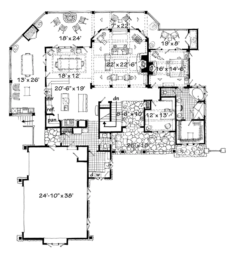 Country House Plan First Floor - Deer Park Lane Rustic Home 163D-0005 - Search House Plans and More