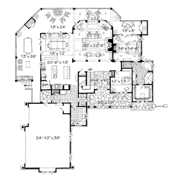 Log Cabin House Plan First Floor - Deer Park Lane Rustic Home 163D-0005 - Search House Plans and More