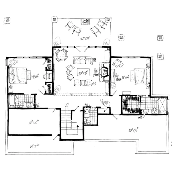 Log Cabin House Plan Lower Level Floor - Deer Park Lane Rustic Home 163D-0005 - Search House Plans and More