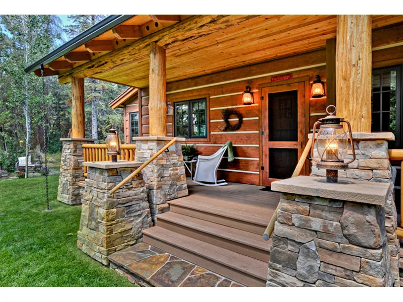 Log House Plan Front Porch Photo - Laramie Hill Log Cabin Home 163D-0006 - Shop House Plans and More