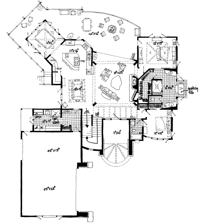 Waterfront House Plan First Floor - Oak Park Hill Modern Home 163D-0007 - Shop House Plans and More