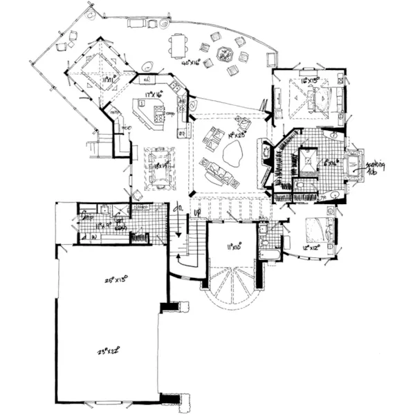 Waterfront House Plan First Floor - Oak Park Hill Modern Home 163D-0007 - Shop House Plans and More