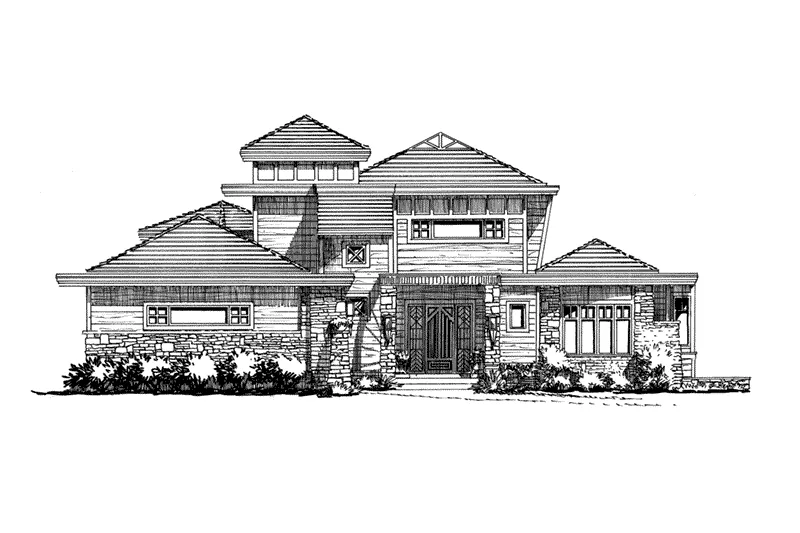 Waterfront House Plan Front Elevation - Oak Park Hill Modern Home 163D-0007 - Shop House Plans and More