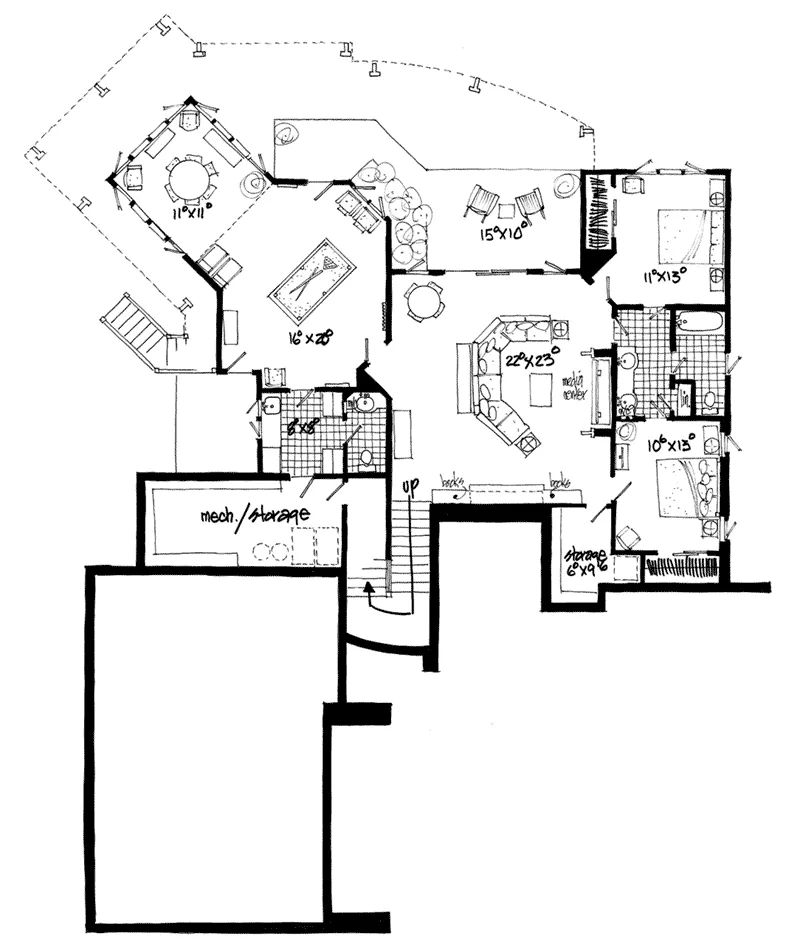 Rustic House Plan Lower Level Floor - Oak Park Hill Modern Home 163D-0007 - Shop House Plans and More