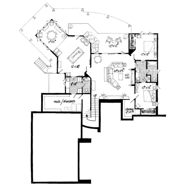 Waterfront House Plan Lower Level Floor - Oak Park Hill Modern Home 163D-0007 - Shop House Plans and More