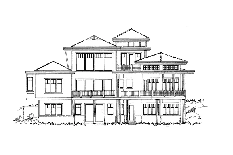 Waterfront House Plan Rear Elevation - Oak Park Hill Modern Home 163D-0007 - Shop House Plans and More