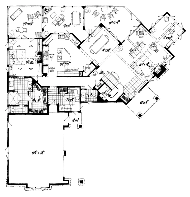 Lake House Plan First Floor - Pinehurst Lane Rustic Home 163D-0008 - Shop House Plans and More