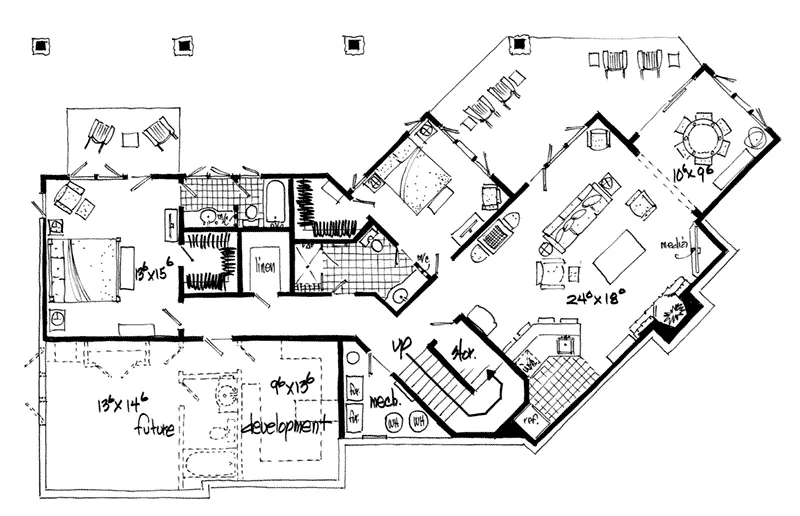 Vacation House Plan Lower Level Floor - Pinehurst Lane Rustic Home 163D-0008 - Shop House Plans and More