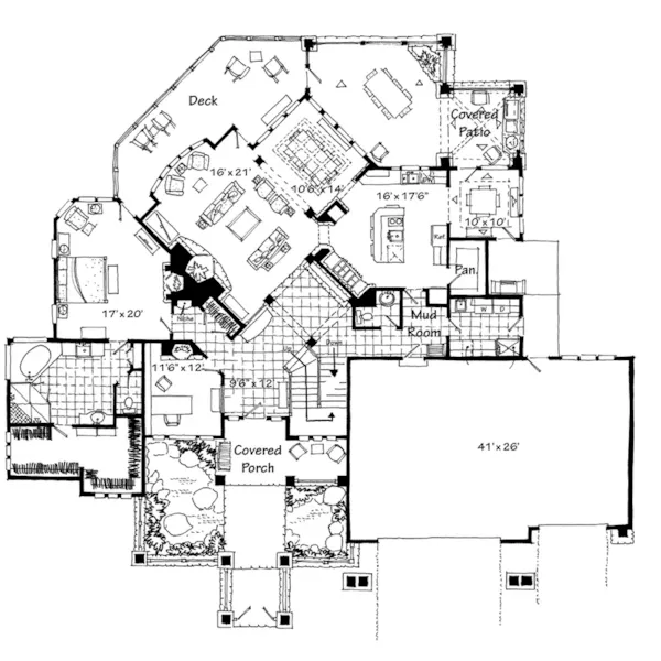 Craftsman House Plan First Floor - Prairie Wind Luxury Home 163D-0009 - Shop House Plans and More