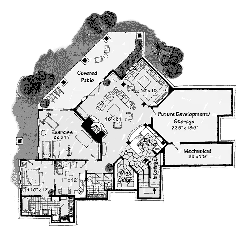 Rustic House Plan Lower Level Floor - Prairie Wind Luxury Home 163D-0009 - Shop House Plans and More