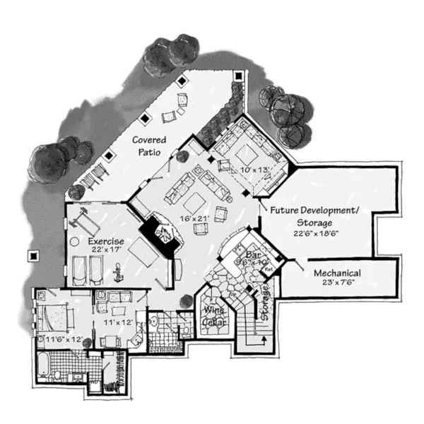 Craftsman House Plan Lower Level Floor - Prairie Wind Luxury Home 163D-0009 - Shop House Plans and More