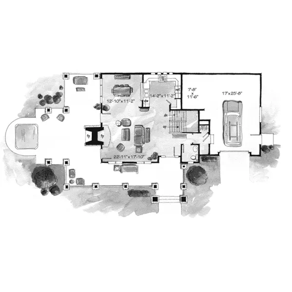 Cabin & Cottage House Plan First Floor - Rock Creek Rustic Home 163D-0010 - Shop House Plans and More