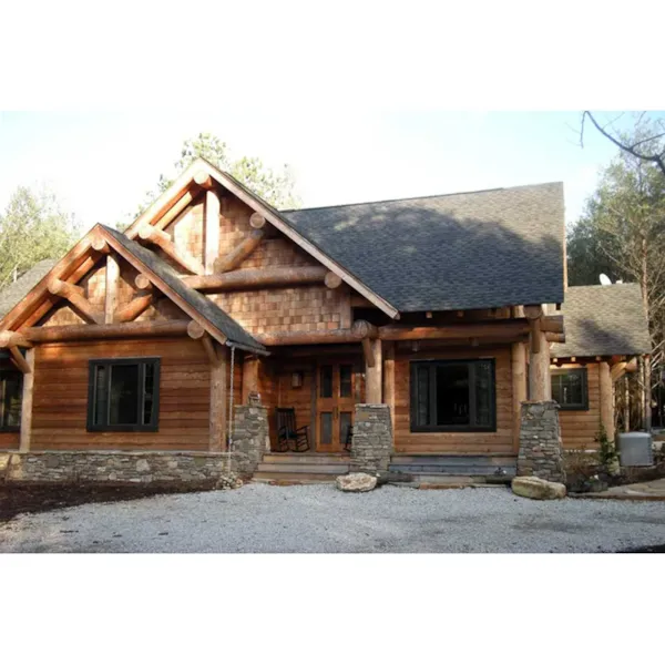 Log House Plan Front of Home - Sheridan Hill Rustic Log Home 163D-0011 - Shop House Plans and More