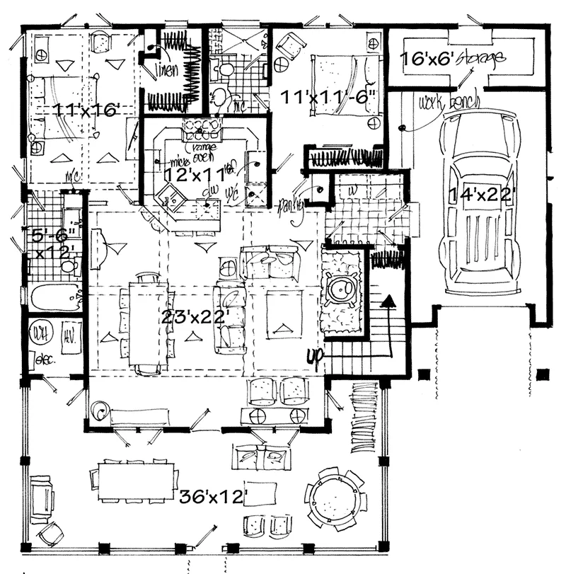 Log Cabin House Plan First Floor - Summer Retreat Lowcountry Home 163D-0013 - Shop House Plans and More