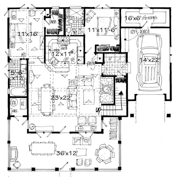 Rustic House Plan First Floor - Summer Retreat Lowcountry Home 163D-0013 - Shop House Plans and More