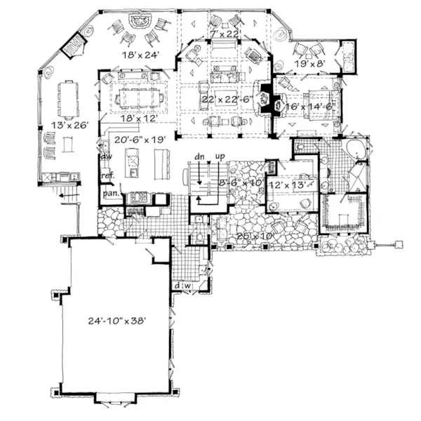 Log House Plan First Floor - Tamano Rustic Craftsman Home 163D-0014 - Shop House Plans and More