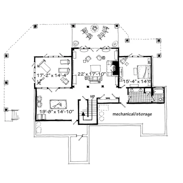 Log House Plan Lower Level Floor - Tamano Rustic Craftsman Home 163D-0014 - Shop House Plans and More