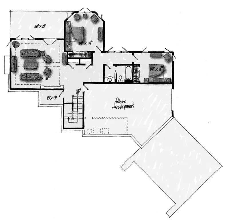 Ranch House Plan Lower Level Floor - Waterton European Home 163D-0015 - Shop House Plans and More
