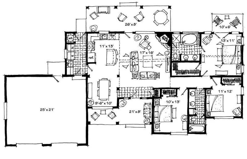 Mountain House Plan First Floor - Decker Lake Ranch Home 163D-0017 - Search House Plans and More