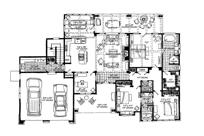 Modern Farmhouse Plan First Floor - Evans Farm Craftsman Home 163D-0019 - Shop House Plans and More