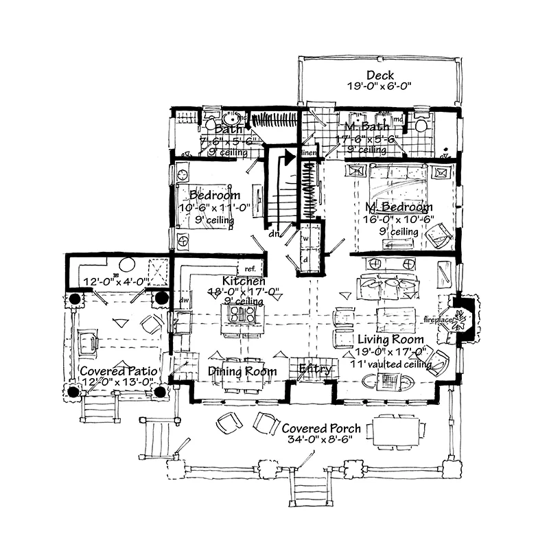 Mountain House Plan First Floor - Cypresscreek Craftsman Bungalow 163D-0024 | House Plans and More