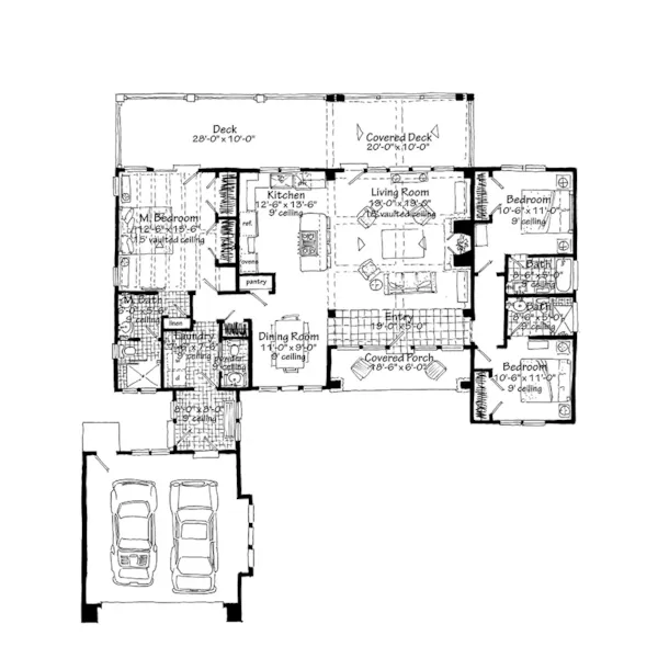 Cabin & Cottage House Plan First Floor - Cool Springs Ranch Home 163D-0025 | House Plans and More