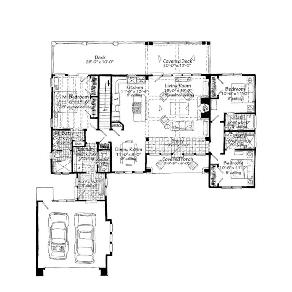 Mountain House Plan First Floor - Cool Springs II Ranch Home 163D-0027 | House Plans and More