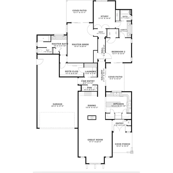 Ranch House Plan First Floor - Wiggins Bungalow Cottage 166D-0001 - Shop House Plans and More