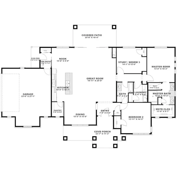 Country House Plan First Floor - Gaston Lane Ranch Home 166D-0002 - Search House Plans and More