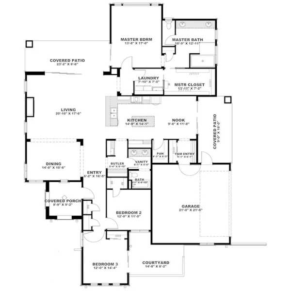 Ranch House Plan First Floor - La Palvista European Home 166D-0003 - Shop House Plans and More