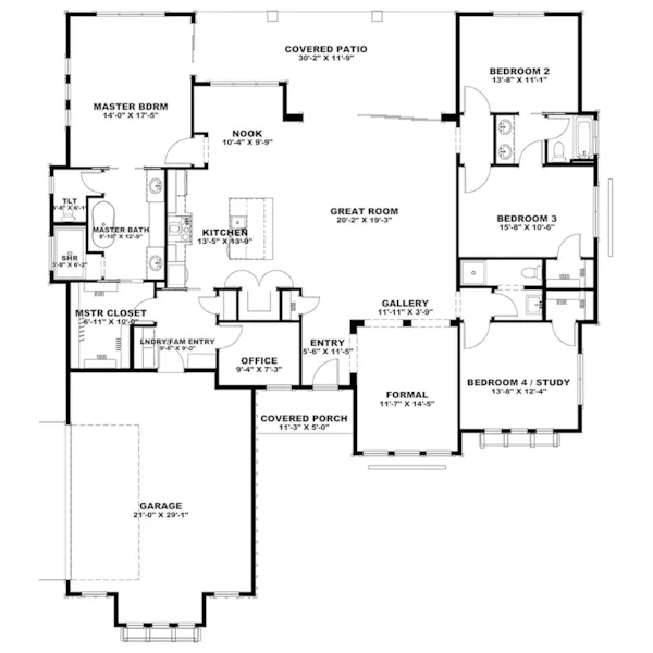 Ranch House Plan First Floor - Lily Pond Craftsman Home 166D-0004 - Shop House Plans and More