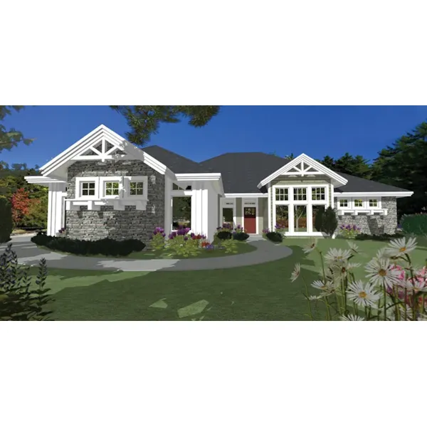 Ranch House Plan Front of Home - Lily Pond Craftsman Home 166D-0004 - Shop House Plans and More