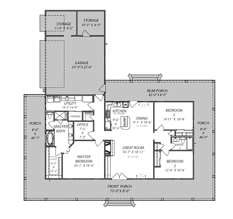 Southern House Plan First Floor - Morgans Point Country Home 170D-0001 - Shop House Plans and More