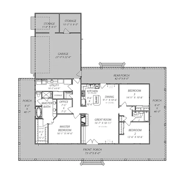 Cabin & Cottage House Plan First Floor - Morgans Point Country Home 170D-0001 - Shop House Plans and More