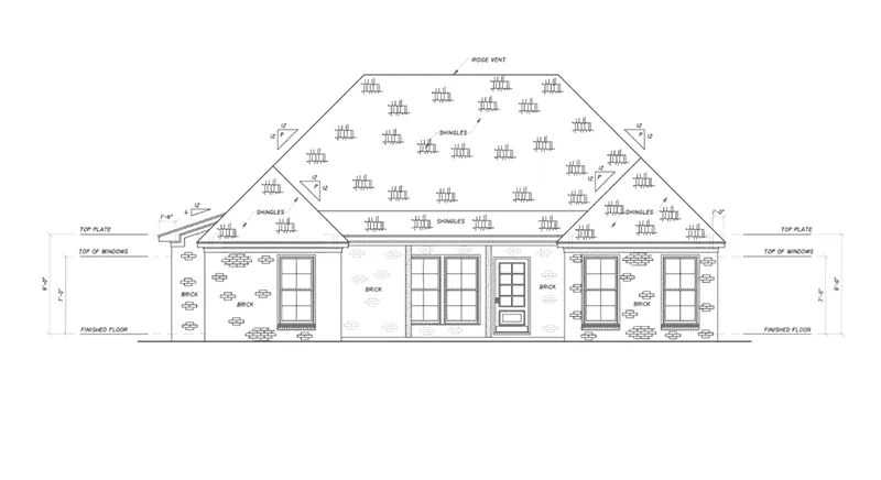 Country French House Plan Rear Elevation - Pinehurst Way Ranch Home 170D-0002 - Shop House Plans and More