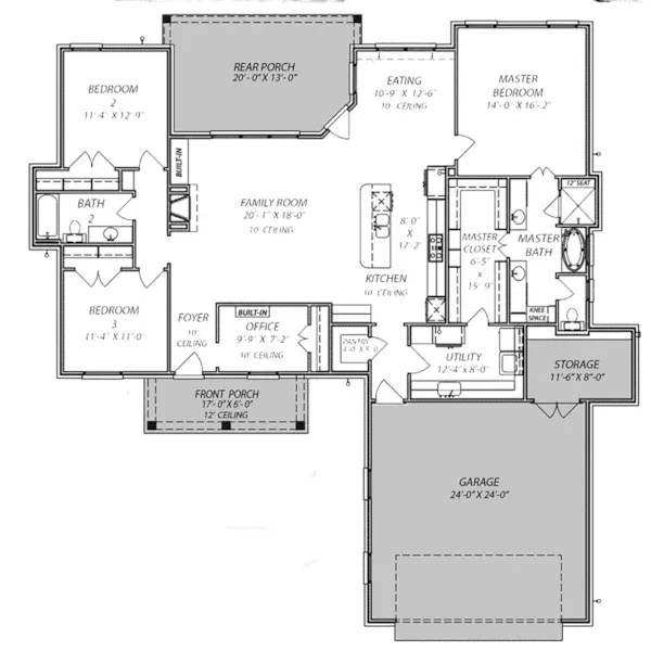 Ranch House Plan First Floor - Bowman Creek Ranch Home 170D-0011 - Shop House Plans and More