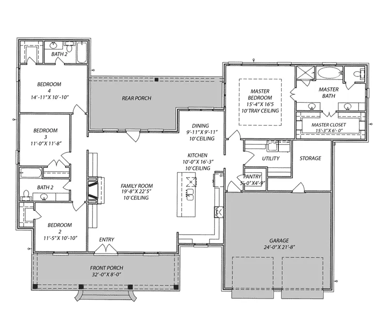 Ranch House Plan First Floor - Tanner Hill Acadian Home 170D-0014 - Shop House Plans and More