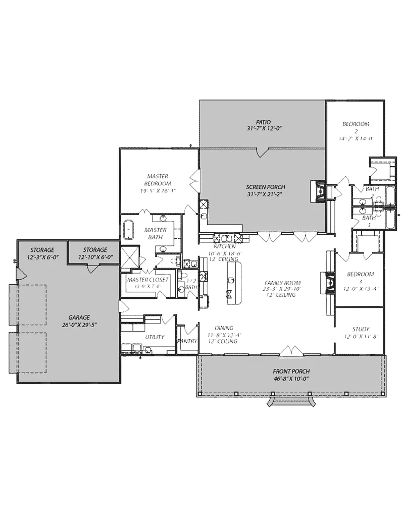 Southern House Plan First Floor - Aster Lane Country Home 170D-0016 - Shop House Plans and More