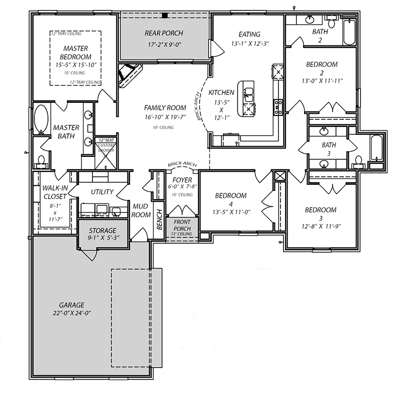 Ranch House Plan First Floor - Dogwood Path Ranch Home 170D-0023 - Shop House Plans and More