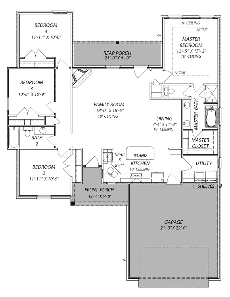 Ranch House Plan First Floor - 170D-0024 - Shop House Plans and More