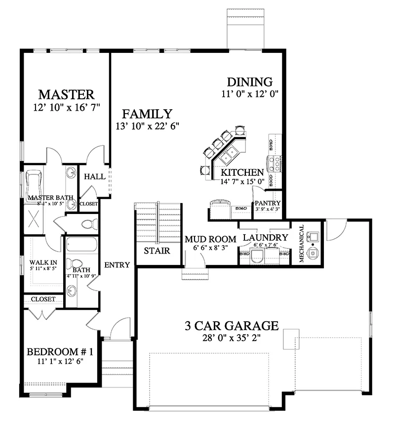 Arts & Crafts House Plan First Floor - Alder Wood Ranch Home 172D-0004 - Search House Plans and More