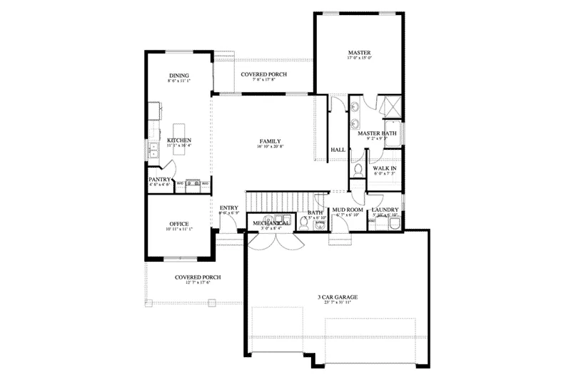 Modern Farmhouse Plan First Floor - Ashwood Lane Traditional Ranch Home 172D-0010 - Search House Plans and More