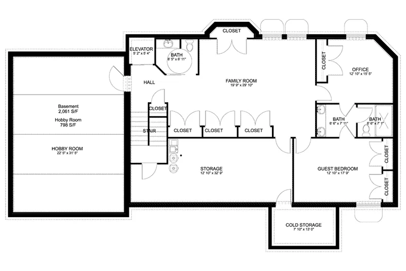 Arts & Crafts House Plan Basement Floor - Bailey Lake Country Home 172D-0015 - Search House Plans and More