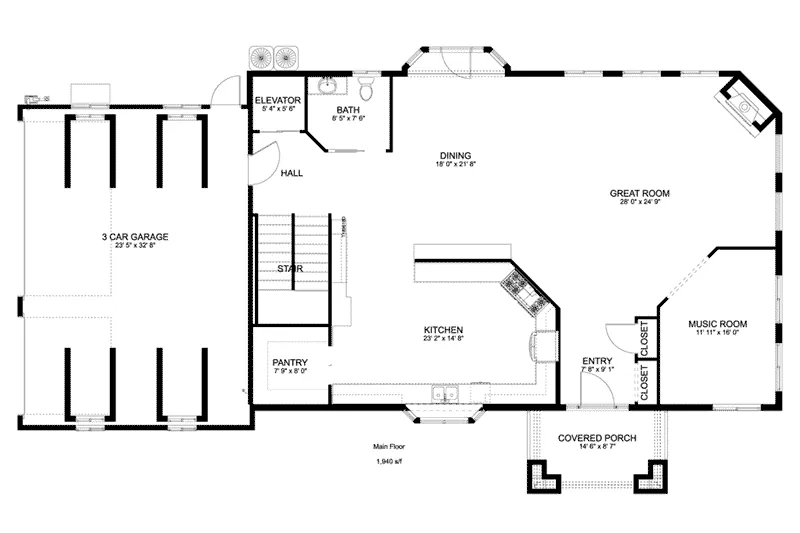 Arts & Crafts House Plan First Floor - Bailey Lake Country Home 172D-0015 - Search House Plans and More