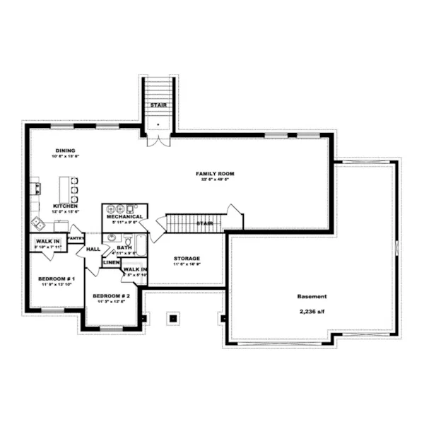 Ranch House Plan Basement Floor - Cleverley Craftsman Home 172D-0029 - Search House Plans and More