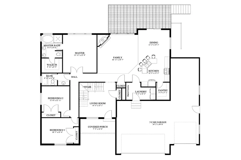 Traditional House Plan First Floor - Maria Hill Rustic Ranch Home 172D-0045 - Shop House Plans and More