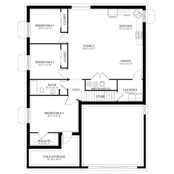 Ranch House Plan Basement Floor - Merideth Ranch Home 172D-0079 | House Plans and More