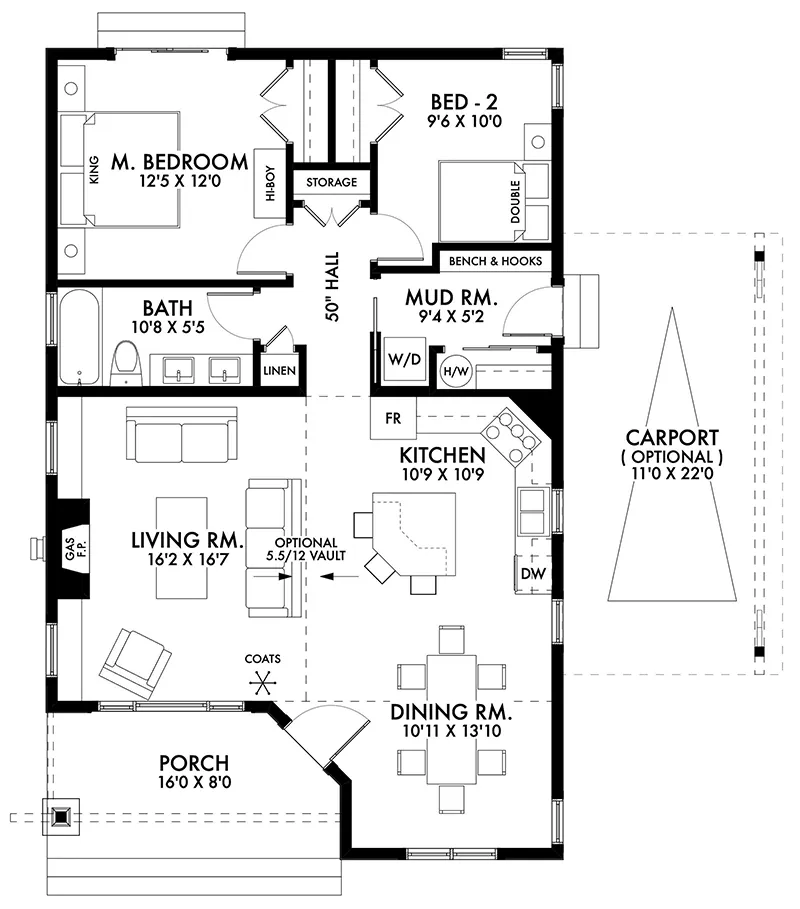 Ranch House Plan First Floor - Perrin Craftsman Cottage 180D-0005 | House Plans and More