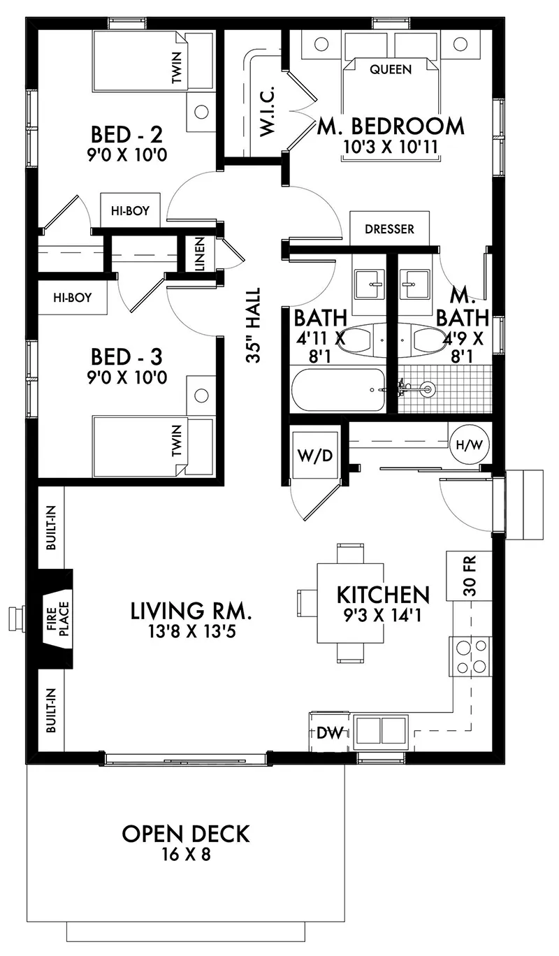 Ranch House Plan First Floor - Twin Rivers Vacation Cottage 180D-0010 | House Plans and More