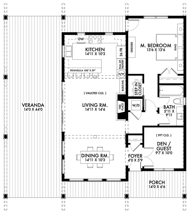 Lake House Plan First Floor - Shelter Bay Rustic Cottage 180D-0013 | House Plans and More